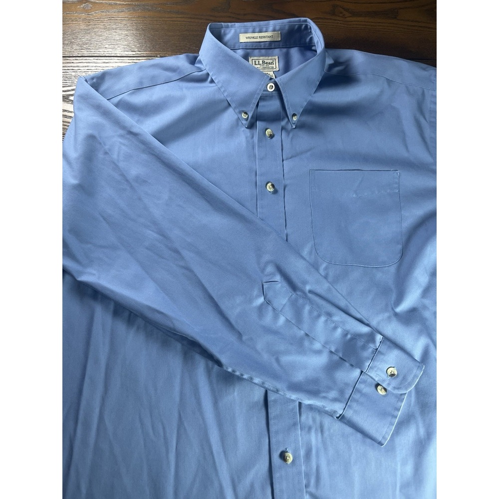 L.L. Bean Men Dress Shirt Blue Button Down Wrinkle Resistant Long Sleeve Size XL